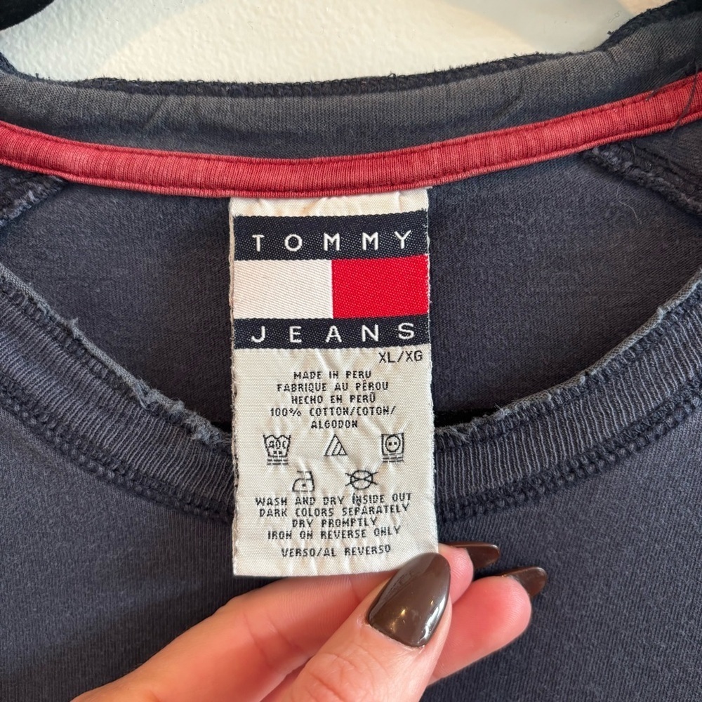 Tommy Hilfiger Tommy Jeans Vintage Mens Long Sleeve Navy Blue 90's Distressed XL - Picture 3 of 9